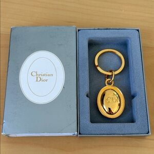 Vintage Christian Dior Oval Gold Tone Bag Charm/Keychain